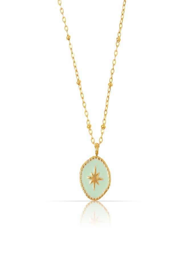 Made by Nami Gold Plated Starburst Necklace in Turquoise Coin Sterling Silver North Star Necklaces for Women - Image 1